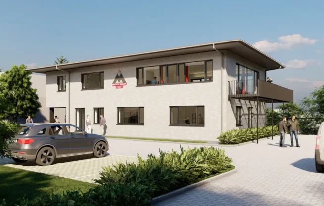 groepper architekten referenz gewerbebau 01 bertold moeller buerogebaeude visualisierung zufahrt