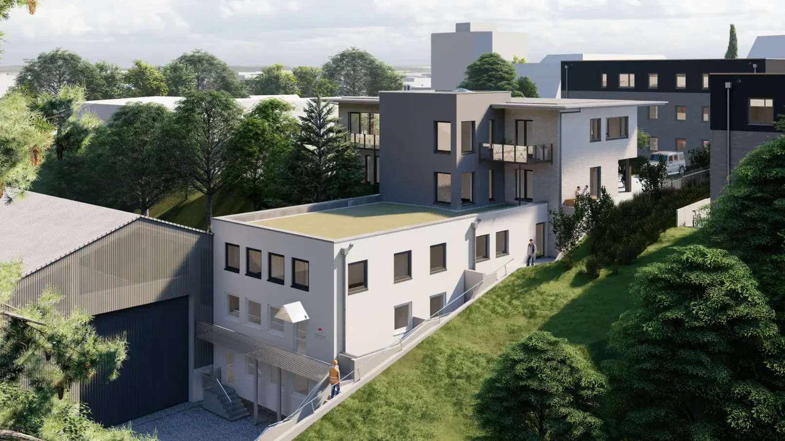 groepper architekten referenz gewerbebau 02 bertold moeller buerogebaeude visualisierung vogelperspektive